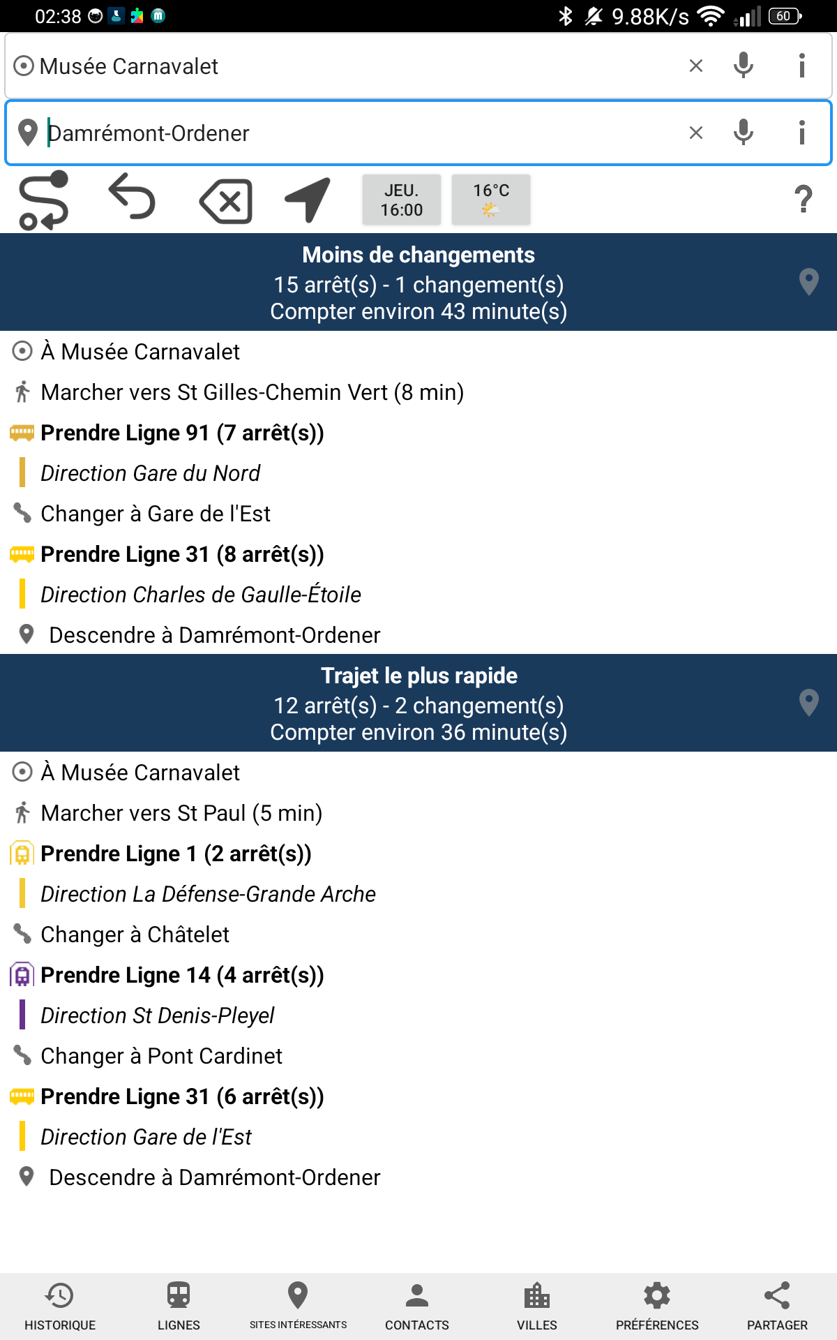 Route results