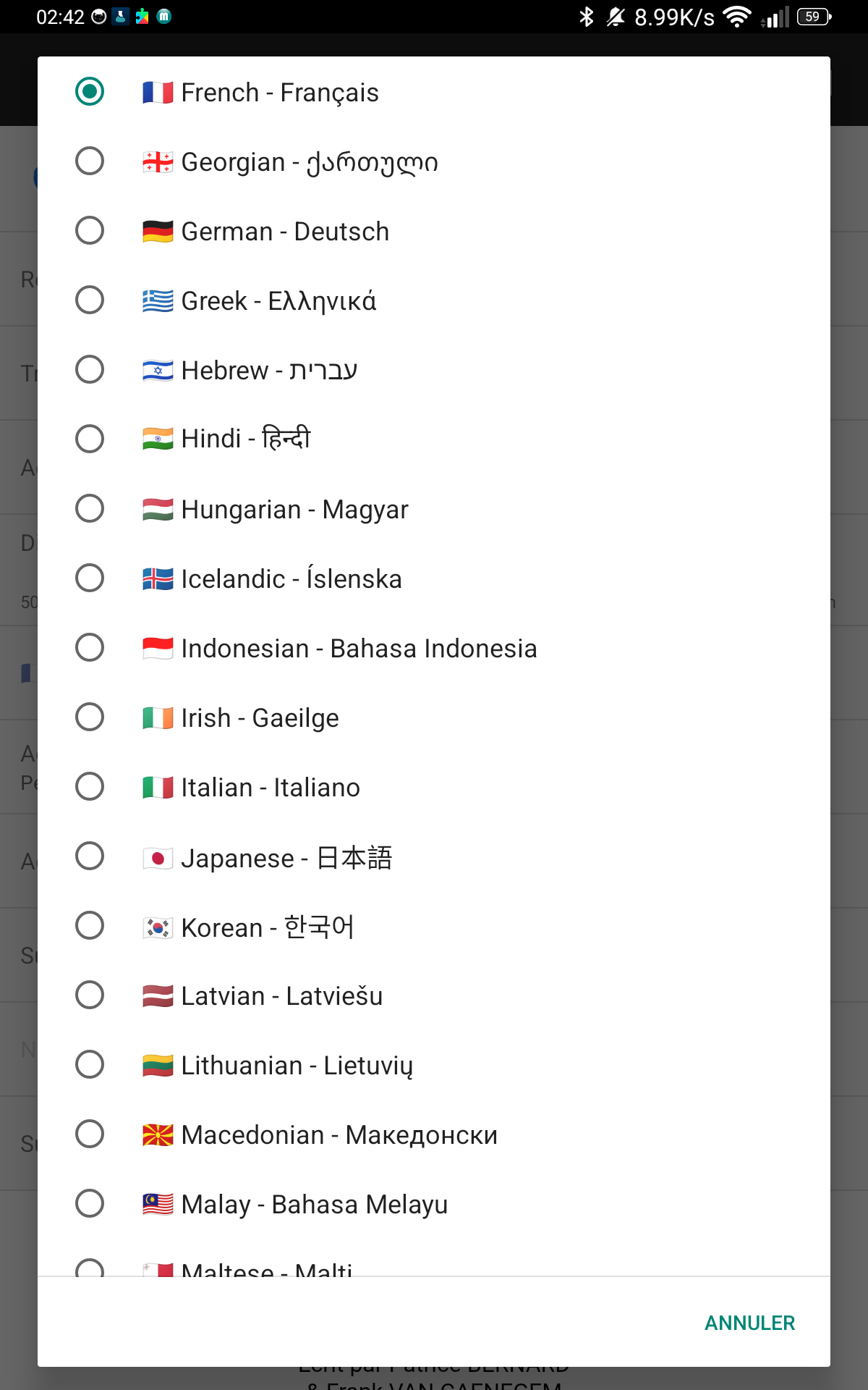 Language selection
