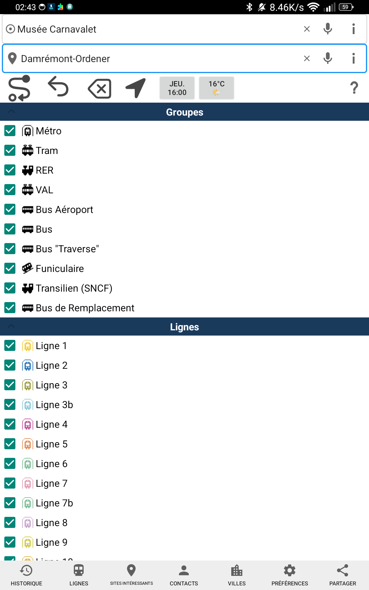 Filters by groups and lines