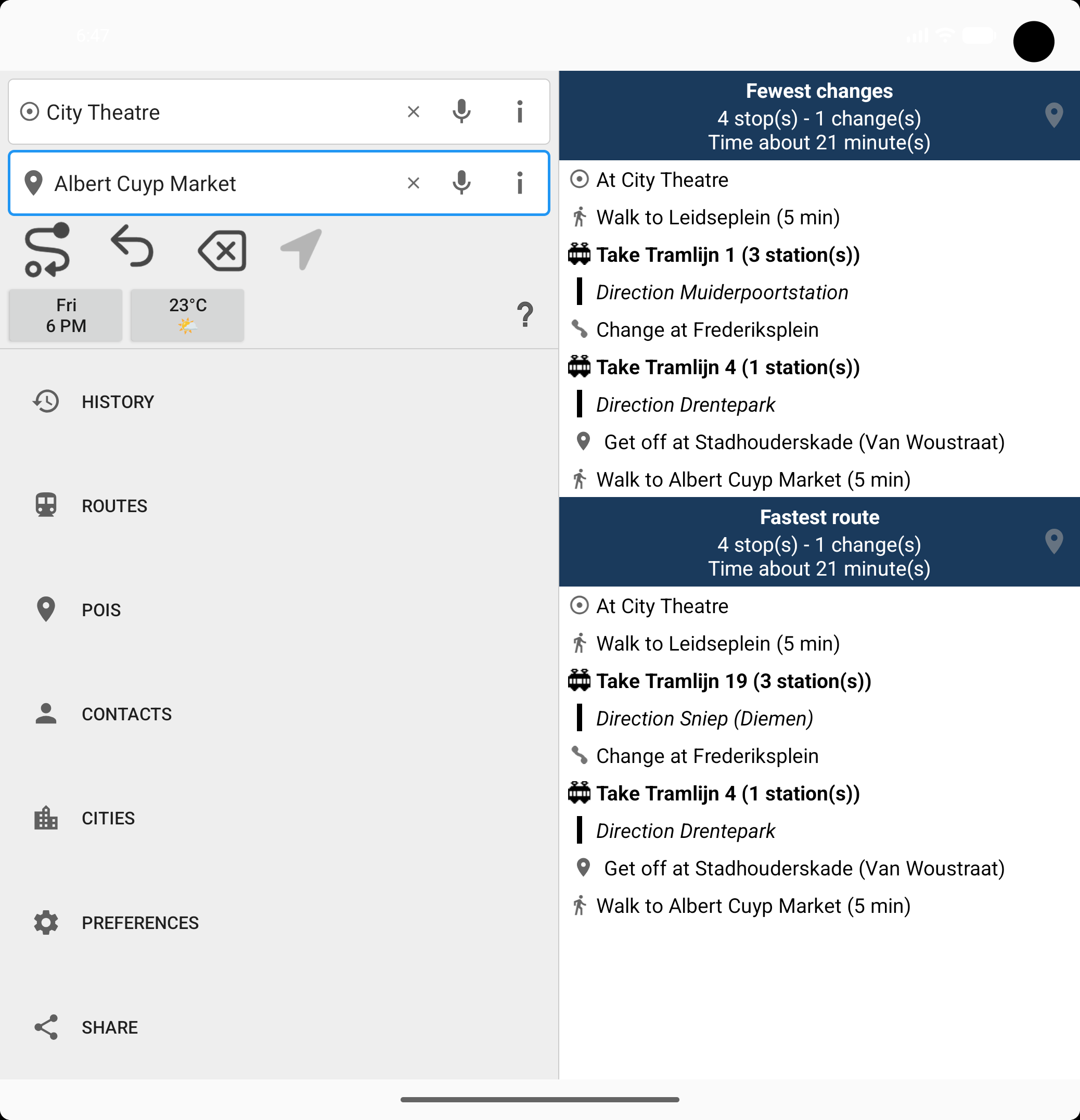 Tablet controls and results