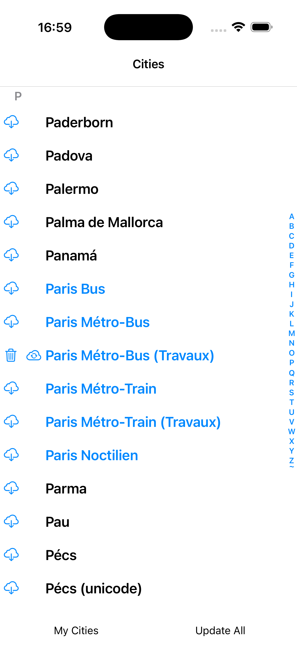 City list
