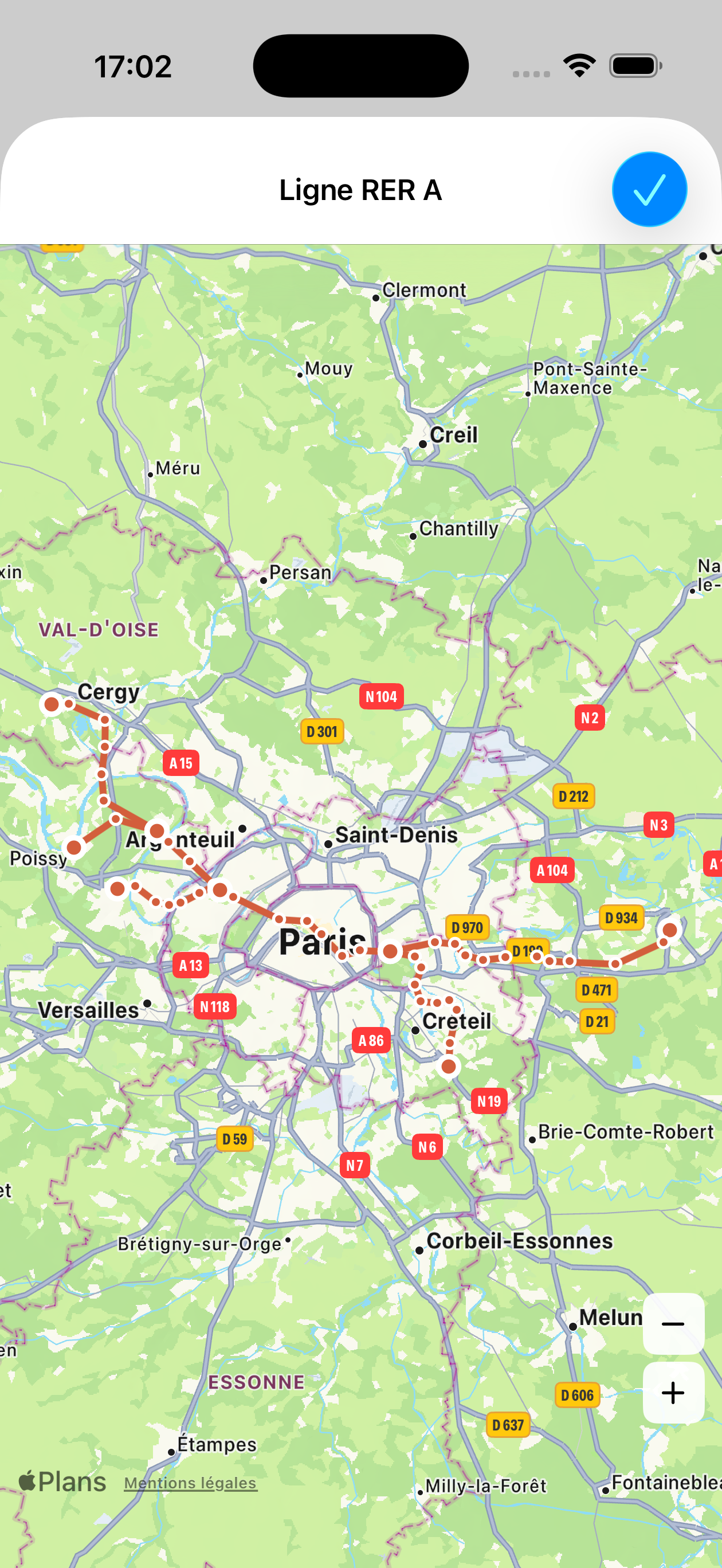 RER A line map