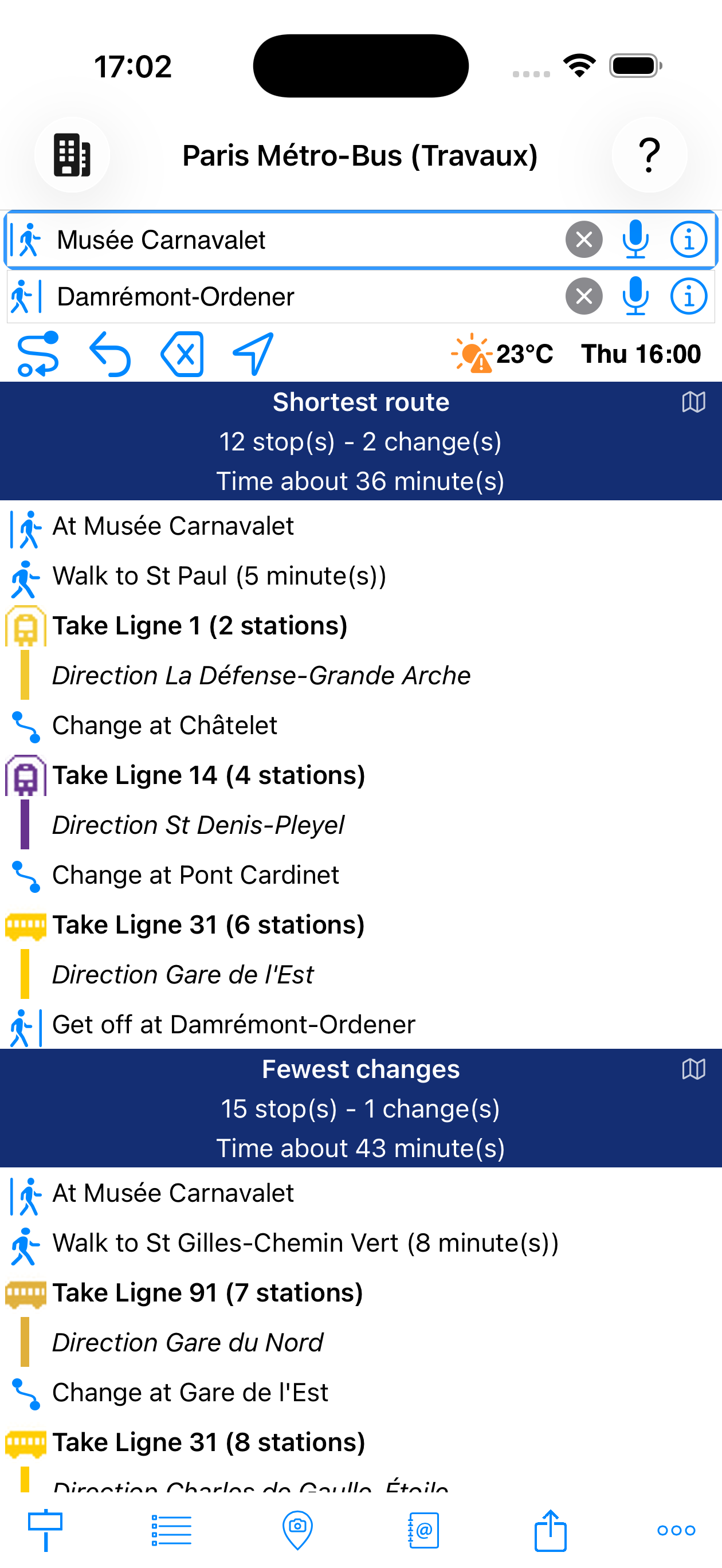Route results